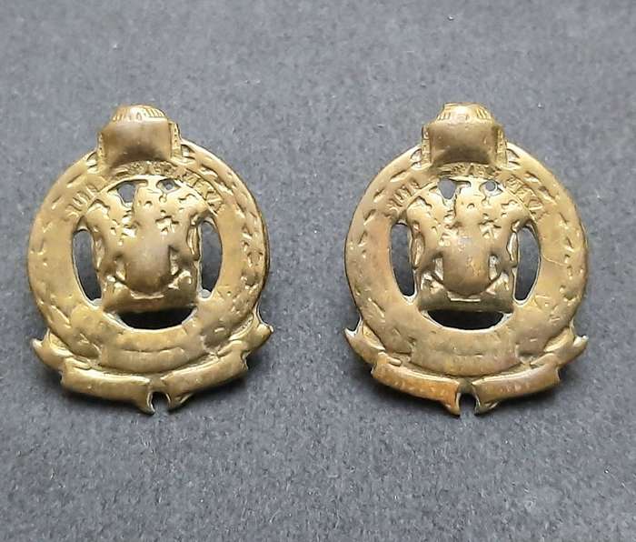 **Border War : 1980s SA Railway Police Collar Badge Pair w/ Pins**