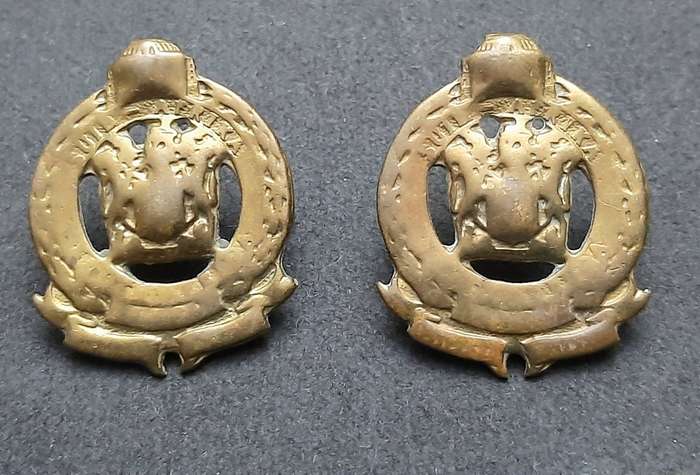 **Border War : 1980s SA Railway Police Collar Badge Pair w/ Pins**