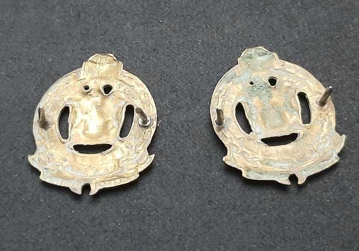 **Border War : 1980s SA Railway Police Collar Badge Pair w/ Pins**