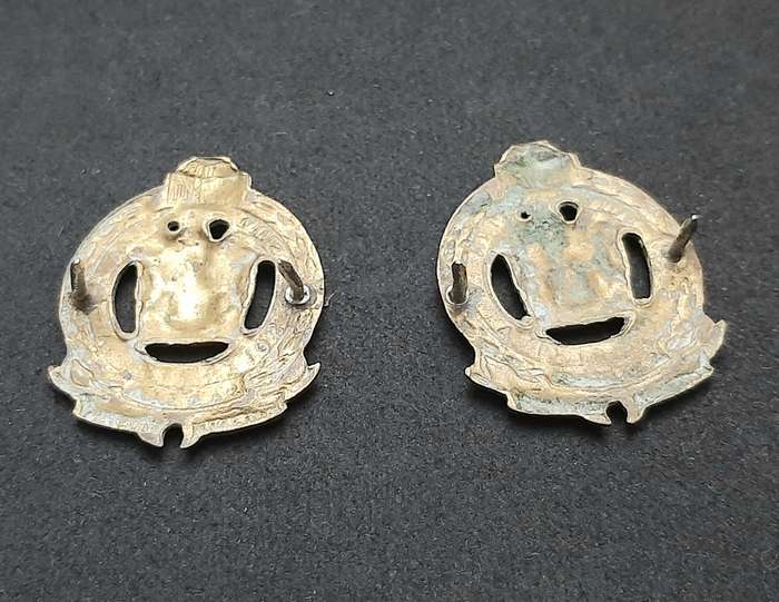 **Border War : 1980s SA Railway Police Collar Badge Pair w/ Pins**