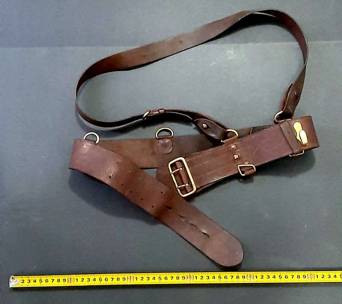 WW2 UDF Officer's Leather Sam Browne Belt Assembly with Cross-Strap 34" SA Issue