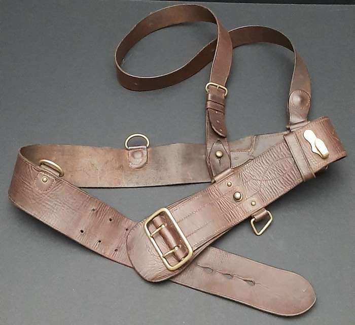 WW2 UDF Officer's Leather Sam Browne Belt Assembly with Cross-Strap 34" SA Issue