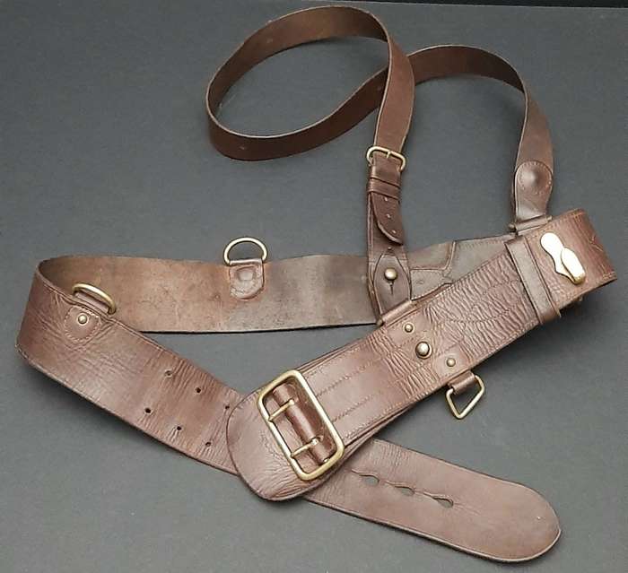 WW2 UDF Officer's Leather Sam Browne Belt Assembly with Cross-Strap 34" SA Issue