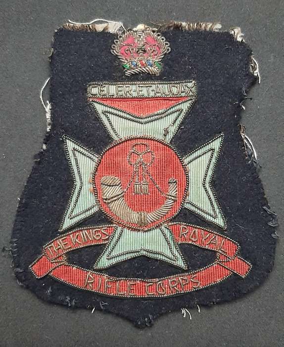 **WW2 British: King's Royal Rifle Corps Embroidered Bullion Blazer Badge (11cm x 10cm).**