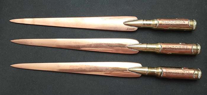 **BID PER ITEM: 1970s Rhodesian Bush War Copper & Brass 7.62mm Letter-Openers [INERT]21cm (USED).**