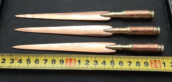 **BID PER ITEM: 1970s Rhodesian Bush War Copper & Brass 7.62mm Letter-Openers [INERT]21cm (USED).**