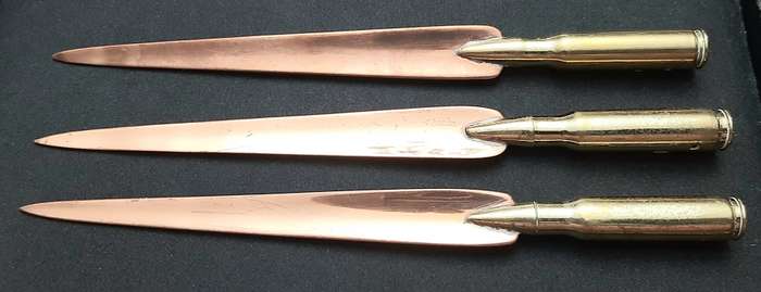 **BID PER ITEM: 1970s Rhodesian Bush War Copper & Brass 7.62mm Letter-Openers [INERT]21cm (USED).**