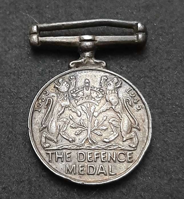 **RARE: WW2 - .925 Silver Miniature British Defence Medal (NR).**