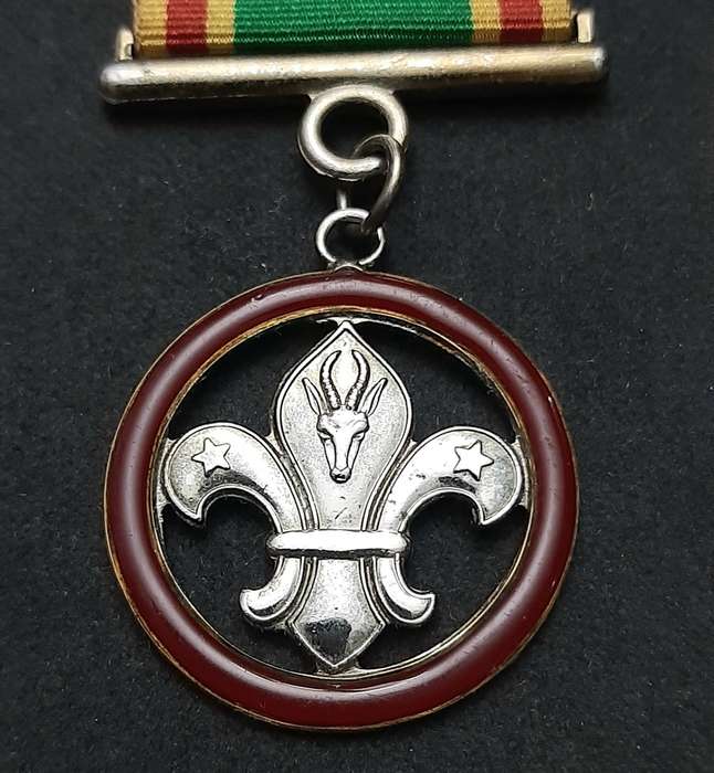 ** 20th Century: South African Scouts Silverplated Medal w/ Ribbon (Pin)**