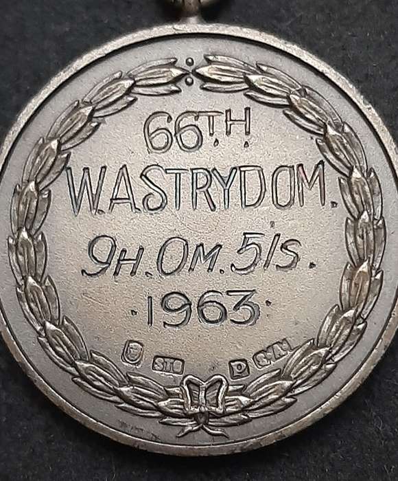 RARE 1963 : SA Comrade's Marathon .925 Silver Medal (INSCRIBED 66th Place).