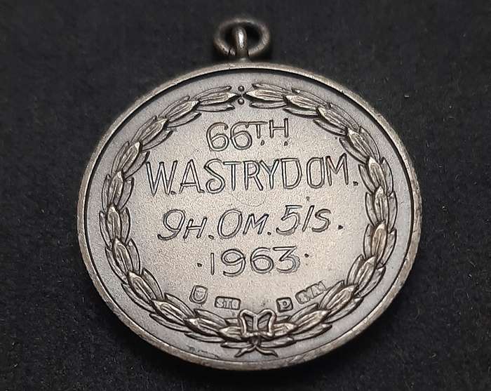 RARE 1963 : SA Comrade's Marathon .925 Silver Medal (INSCRIBED 66th Place).