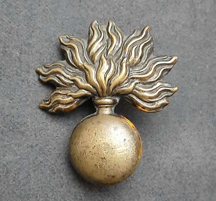 RARE: French , Franco-Prussian War- Grenadier Brass Cartridge Box Badge ( Lugs Intact).