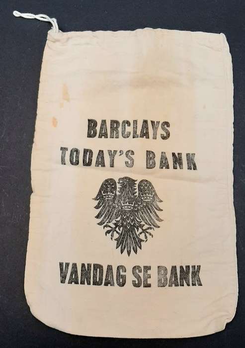 1960s South African Barclay's Bank Cotton Money Bag w/ Drawstring (35x24cm).