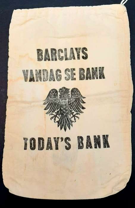 1960s South African Barclay's Bank Cotton Money Bag w/ Drawstring (35x24cm).