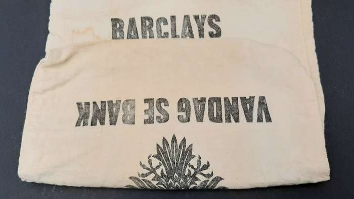 1960s South African Barclay's Bank Cotton Money Bag w/ Drawstring (35x24cm).
