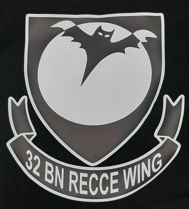 RARE: 1989 Border War - 32 Battalion 'Recce Wing' Unit Pennant w/ Trim ( 30cmx28cm).