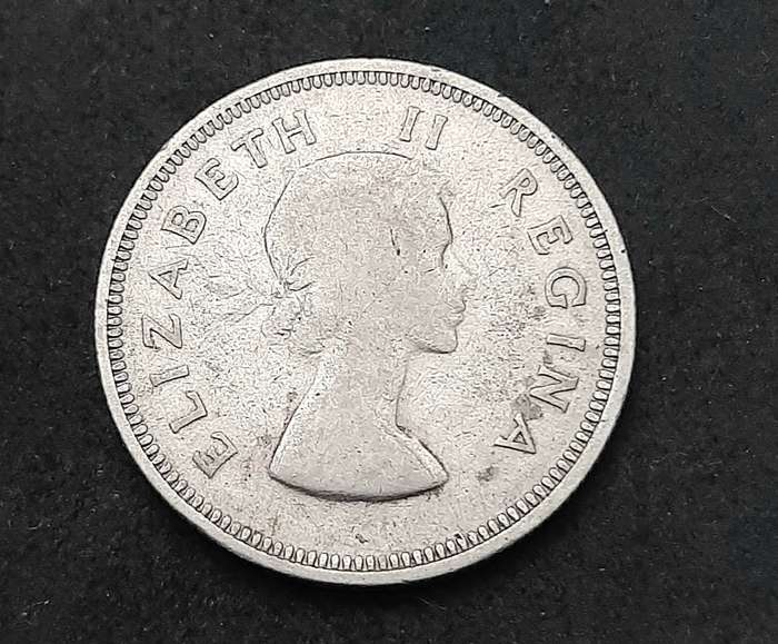 1954 South Africa: QEII .500 Silver 2 Shilling Coin (F/F+).