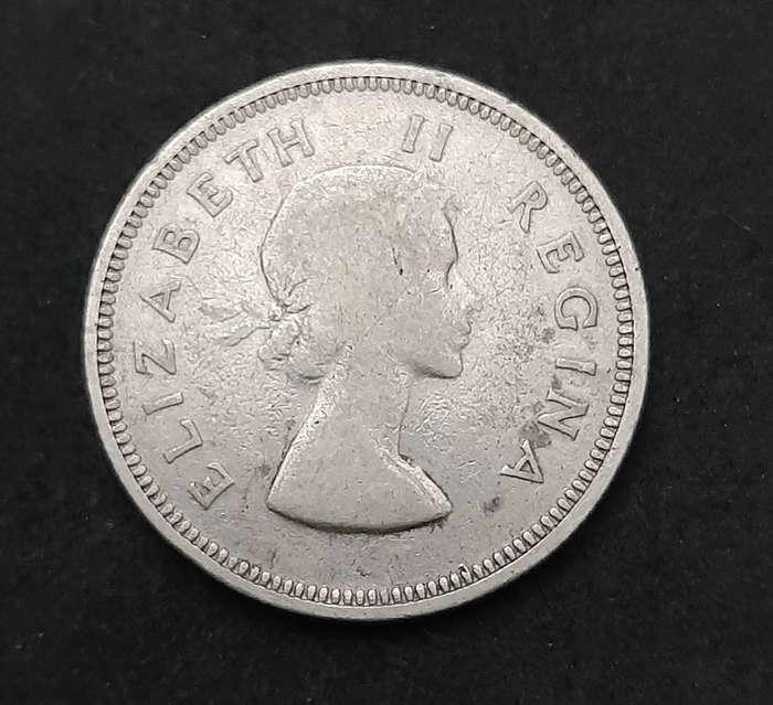 1954 South Africa: QEII .500 Silver 2 Shilling Coin (F/F+).