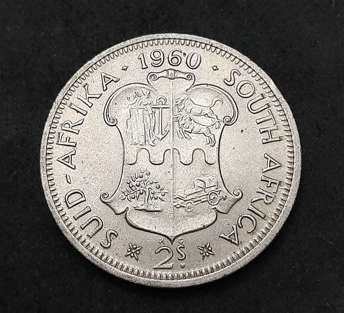 1960 South Africa: .500 Silver 2 Shilling Error Coin (XF/ XF+).