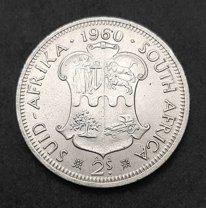 1960 South Africa: .500 Silver 2 Shilling Error Coin (XF/ XF+).