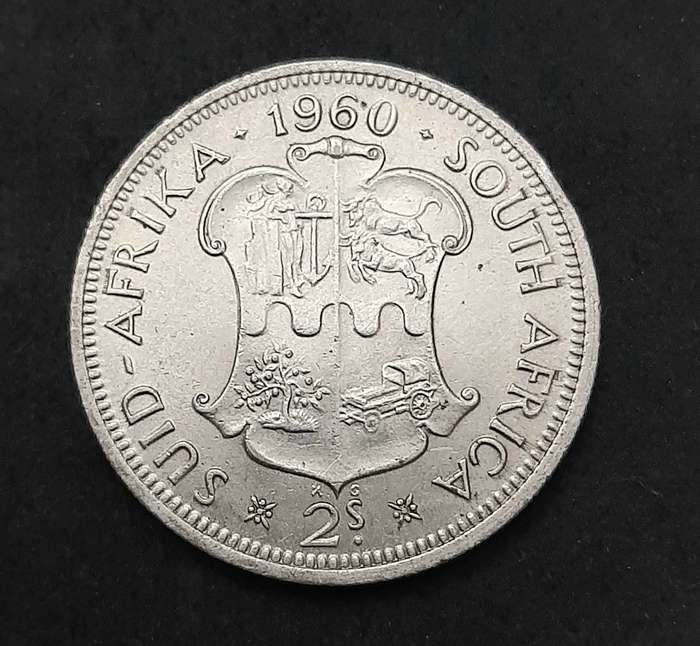 1960 South Africa: .500 Silver 2 Shilling Error Coin (XF/ XF+).