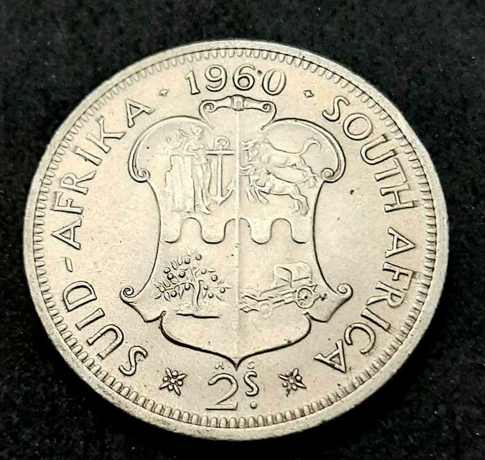 1960 South Africa: .500 Silver 2 Shilling Error Coin (XF/ XF+).