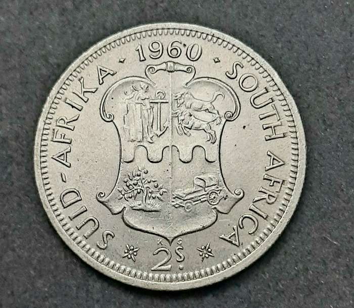 1960 South Africa: .500 Silver 2 Shilling Error Coin (XF/ XF+).