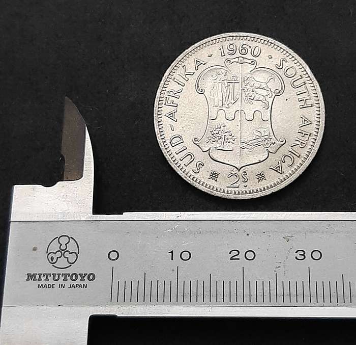 1960 South Africa: .500 Silver 2 Shilling Error Coin (XF/ XF+).