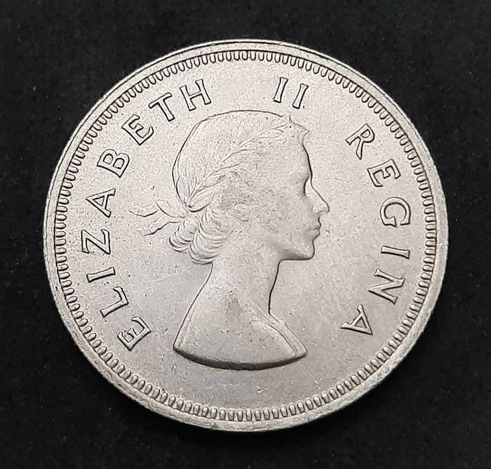 1960 South Africa: .500 Silver 2 Shilling Error Coin (XF/ XF+).
