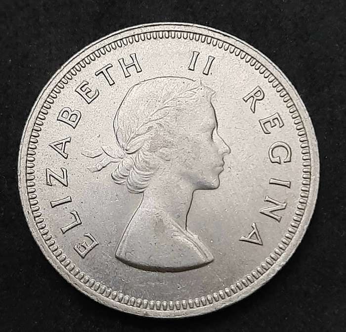 1960 South Africa: .500 Silver 2 Shilling Error Coin (XF/ XF+).