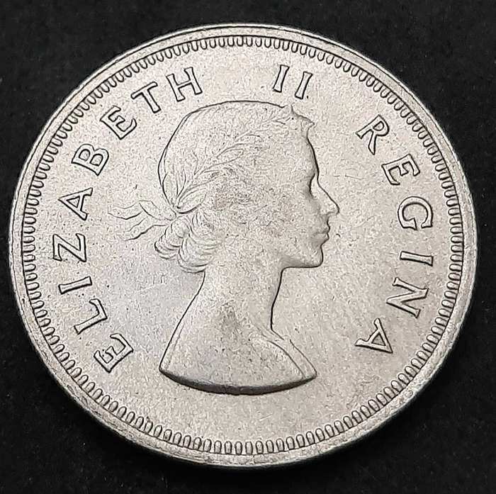 1960 South Africa: .500 Silver 2 Shilling Error Coin (XF/ XF+).