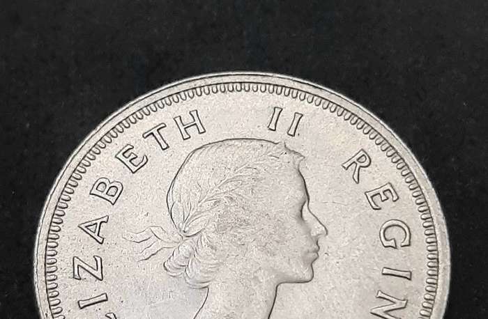 1960 South Africa: .500 Silver 2 Shilling Error Coin (XF/ XF+).