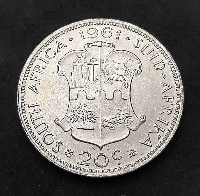 1961 South Africa: .500 Silver 20c Coin (XF+).