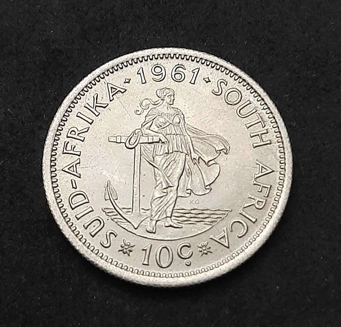 1961 South Africa: .500 Silver 10 cent Coin (XF/XF+).