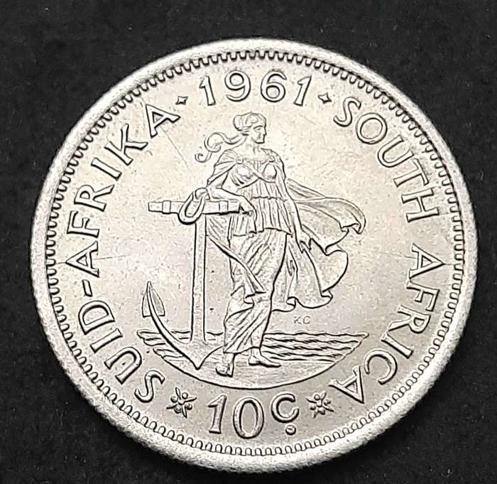 1961 South Africa: .500 Silver 10 cent Coin (XF/XF+).