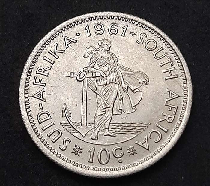 1961 South Africa: .500 Silver 10 cent Coin (XF/XF+).