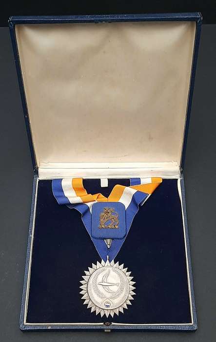 RARE: 1971 South African Sports Merit Award. 925 Silver Medal w/ Ribbon & Presentation Case (XF+).