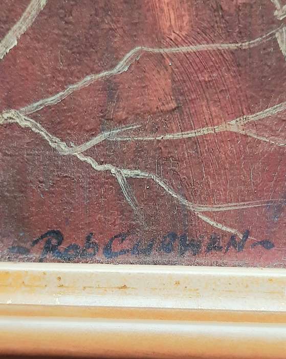 Rare: Early 1990s Robert Curwin Signed 'Mountainscape with Trees' Oil on Board Painting (54cm×43cm)