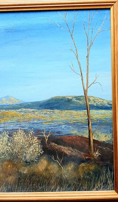 Rare: Early 1990s Robert Curwin Signed 'Mountainscape with Trees' Oil on Board Painting (54cm×43cm)