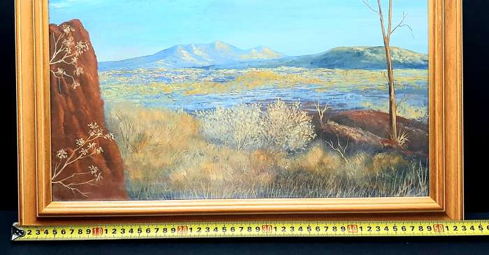 Rare: Early 1990s Robert Curwin Signed 'Mountainscape with Trees' Oil on Board Painting (54cm×43cm)