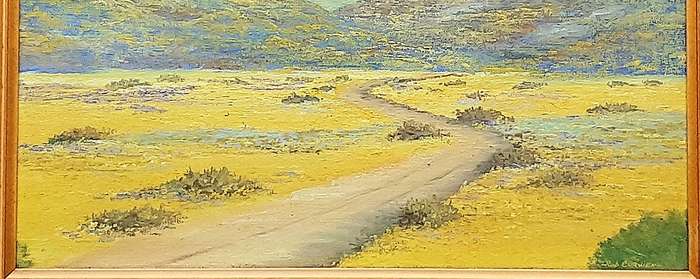 RARE: Early 1990s Robert Curwen Signed 'Country Road ' Oil on Board Painting(49cm× 37cm)