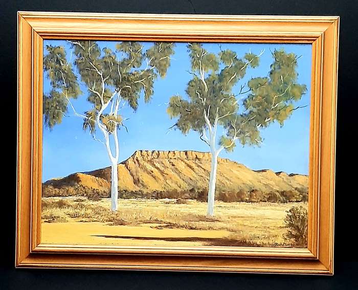 RARE: Early 1990s Robert Curwen Signed 'Foothills with Eucalyptus' Oil on Board Painting(53cm× 42cm)