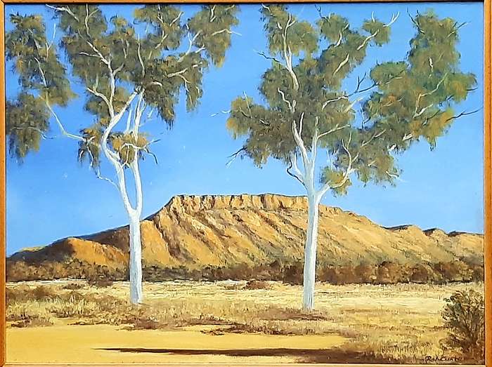 RARE: Early 1990s Robert Curwen Signed 'Foothills with Eucalyptus' Oil on Board Painting(53cm× 42cm)