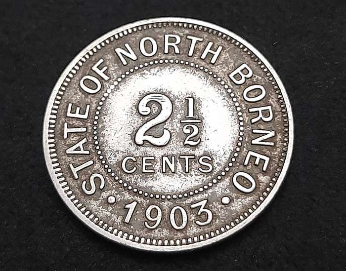 RARE: 1903 British State of North Borneo 2½ cent Coin (VF/F).