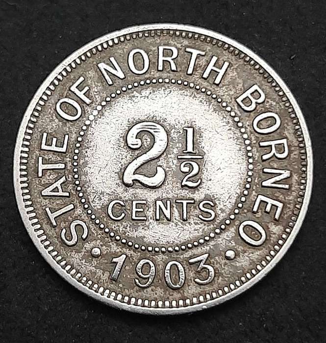 RARE: 1903 British State of North Borneo 2½ cent Coin (VF/F).