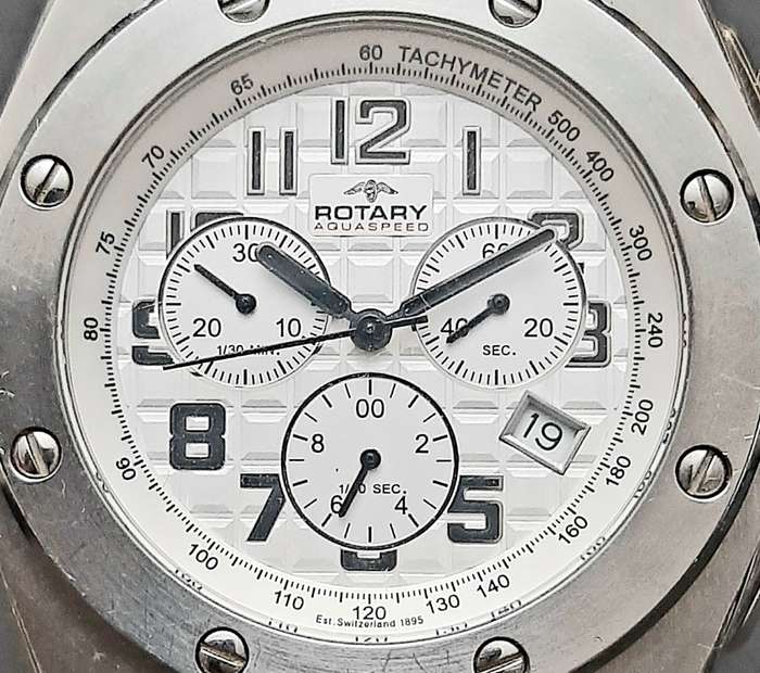 STUNNING: Rotary Gent's 'Aquaspeed' Swiss Tachymeter Chronograph Watch w/ Leather Strap (UNTESTED).