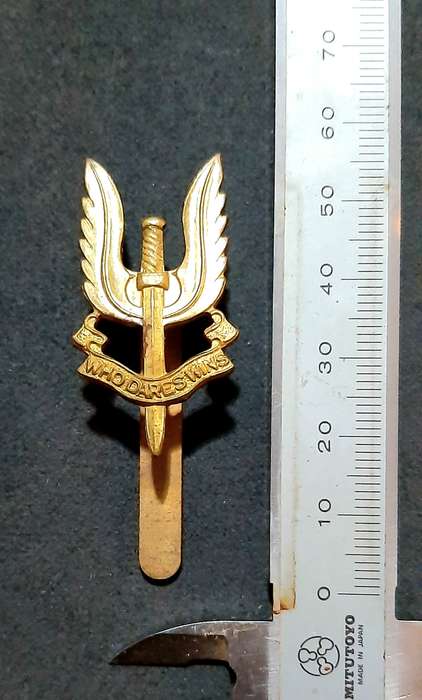 RARE: 1980s British S.A.S Bronze Metallic Beret Badge w/ Slide.
