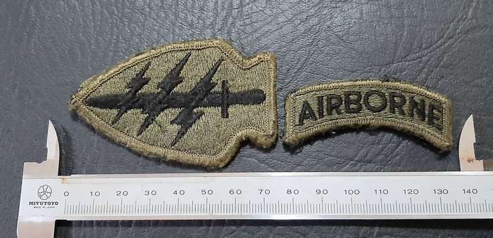 RARE: 1990s U.S. Army OD Green 'Special Forces' Embroidered Airborne Tab & Unit Flash (2 x Pcs).