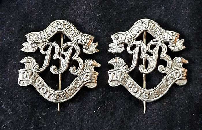 Mid-20th Century: 'Boys Brigade' Youth Organization Warrant Officer's Collar Badges w/ Pins (x2)