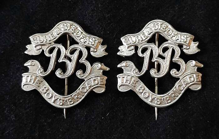 Mid-20th Century: 'Boys Brigade' Youth Organization Warrant Officer's Collar Badges w/ Pins (x2)